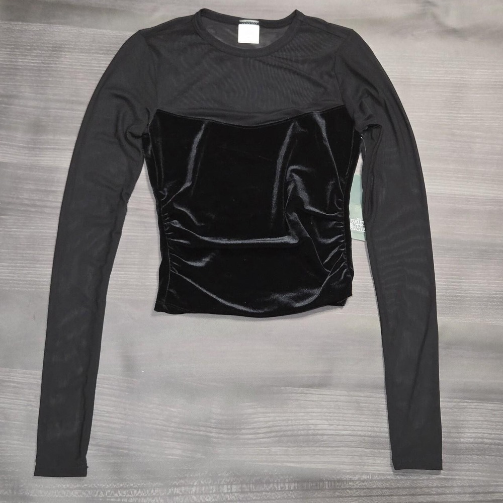 Wild Fable black mesh long sleeve top with velvet panel Size XXS